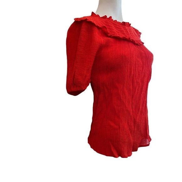 THML Ladies M Bright Orange Coral Gauze Blouse Bohemian Peasant Top Anthropologi - Picture 3 of 6